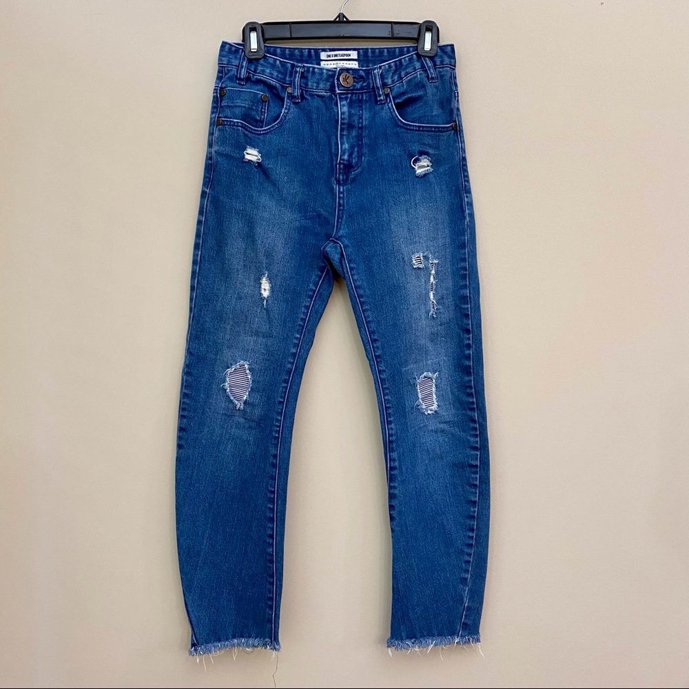 ONE TEASPOON Scallywags High Rise Bowed Leg Jeans Blue Denim Size 26/4/Small